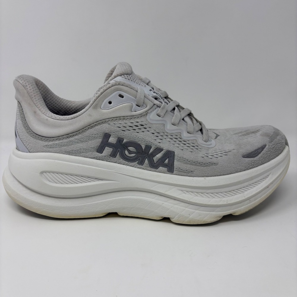 Hoka Bondi 9 Women's Size 8 Silver Grey White Athletic Running Shoes Sneakers
